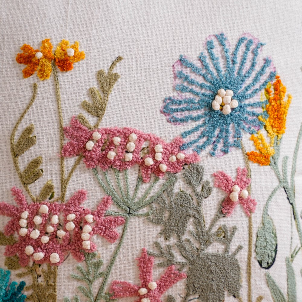 Garden Embroidered Cushion Cover 16x16 Inch Nestasia