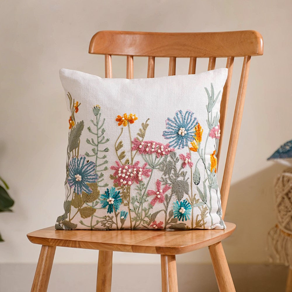 Garden Embroidered Cushion Cover 16x16 Inch Nestasia