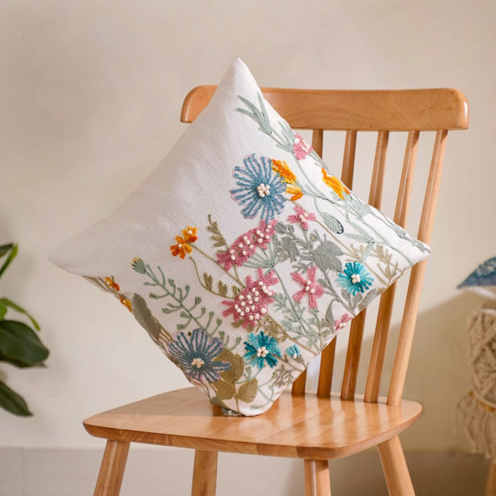 Garden Embroidered Cushion Cover 16x16 Inch Nestasia