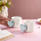 Heart Ceramic Coffee Mugs Set of 2 Blue 330ml Nestasia
