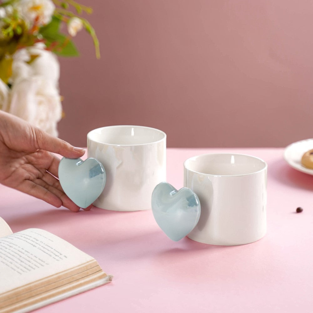 Heart Ceramic Coffee Mugs Set of 2 Blue 330ml Nestasia