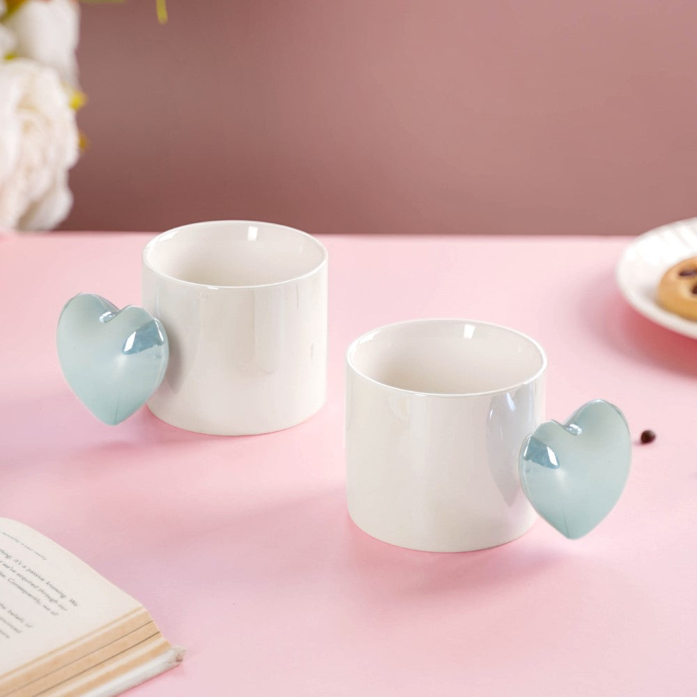 Heart Ceramic Coffee Mugs Set of 2 Blue 330ml Nestasia