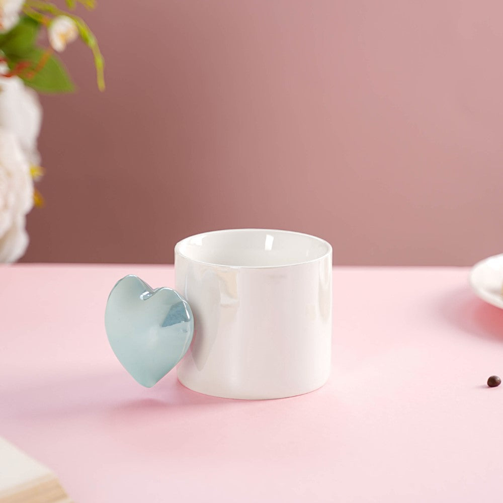 Heart Ceramic Coffee Mugs Set of 2 Blue 330ml Nestasia