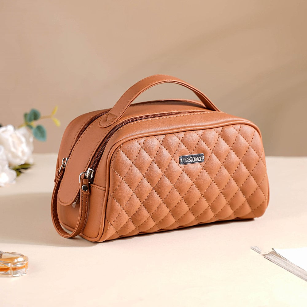 Multipurpose Quilted Vanity Pouch Brown Nestasia