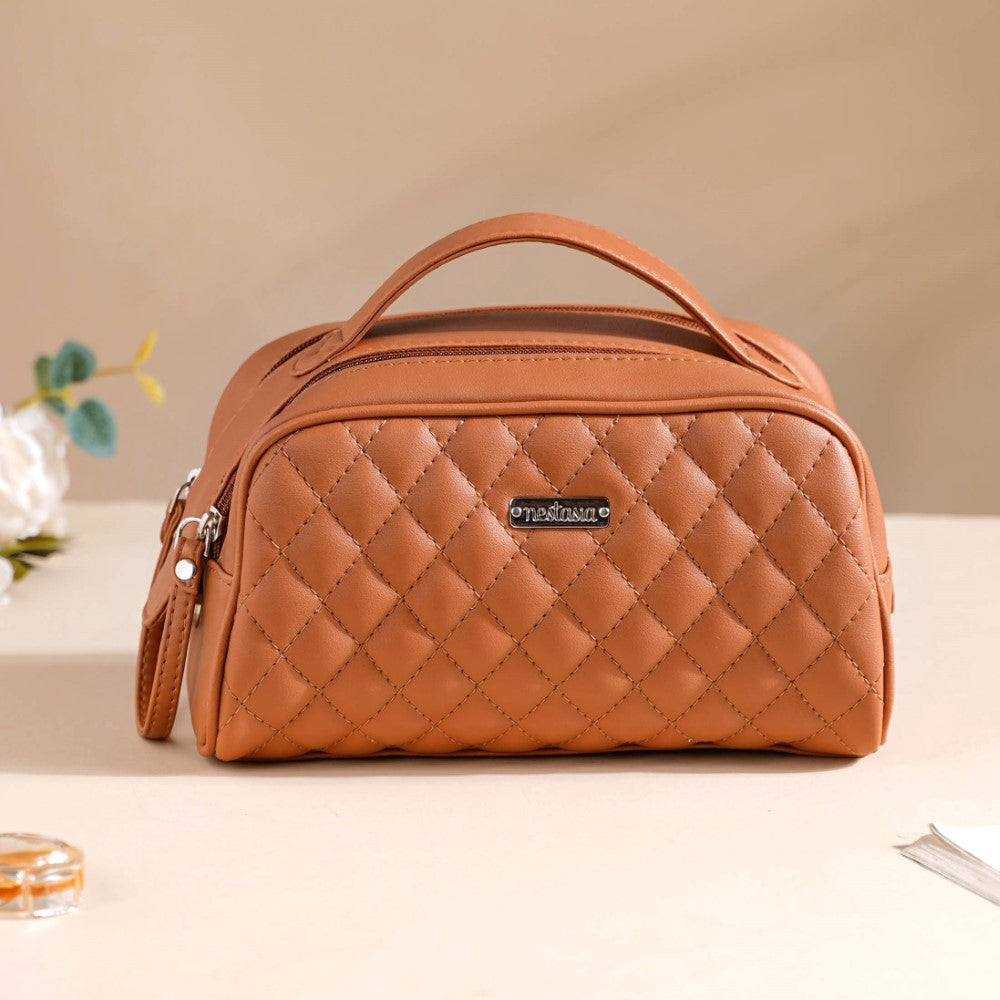 Multipurpose Quilted Vanity Pouch Brown Nestasia