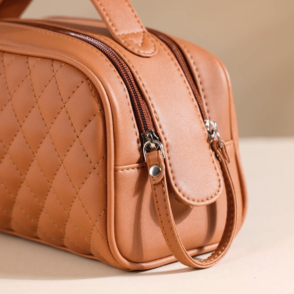 Multipurpose Quilted Vanity Pouch Brown Nestasia