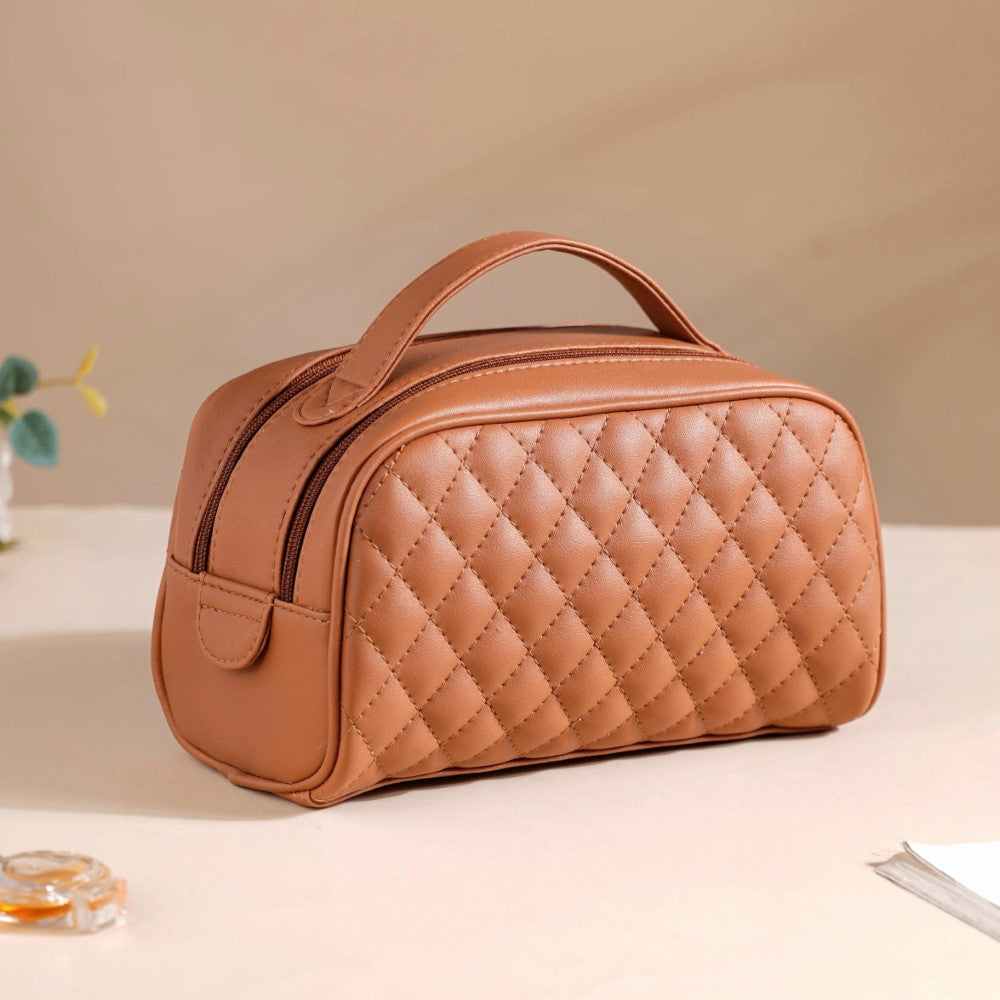 Multipurpose Quilted Vanity Pouch Brown Nestasia