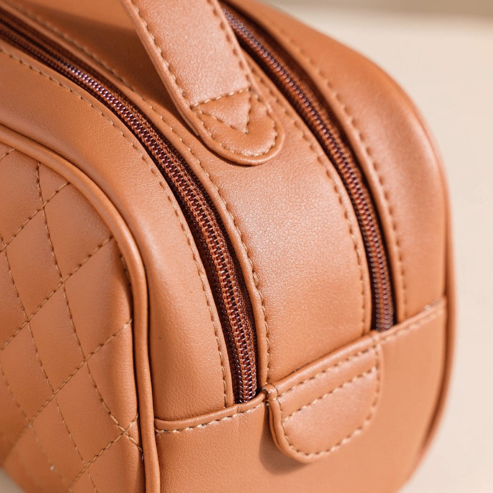 Multipurpose Quilted Vanity Pouch Brown Nestasia
