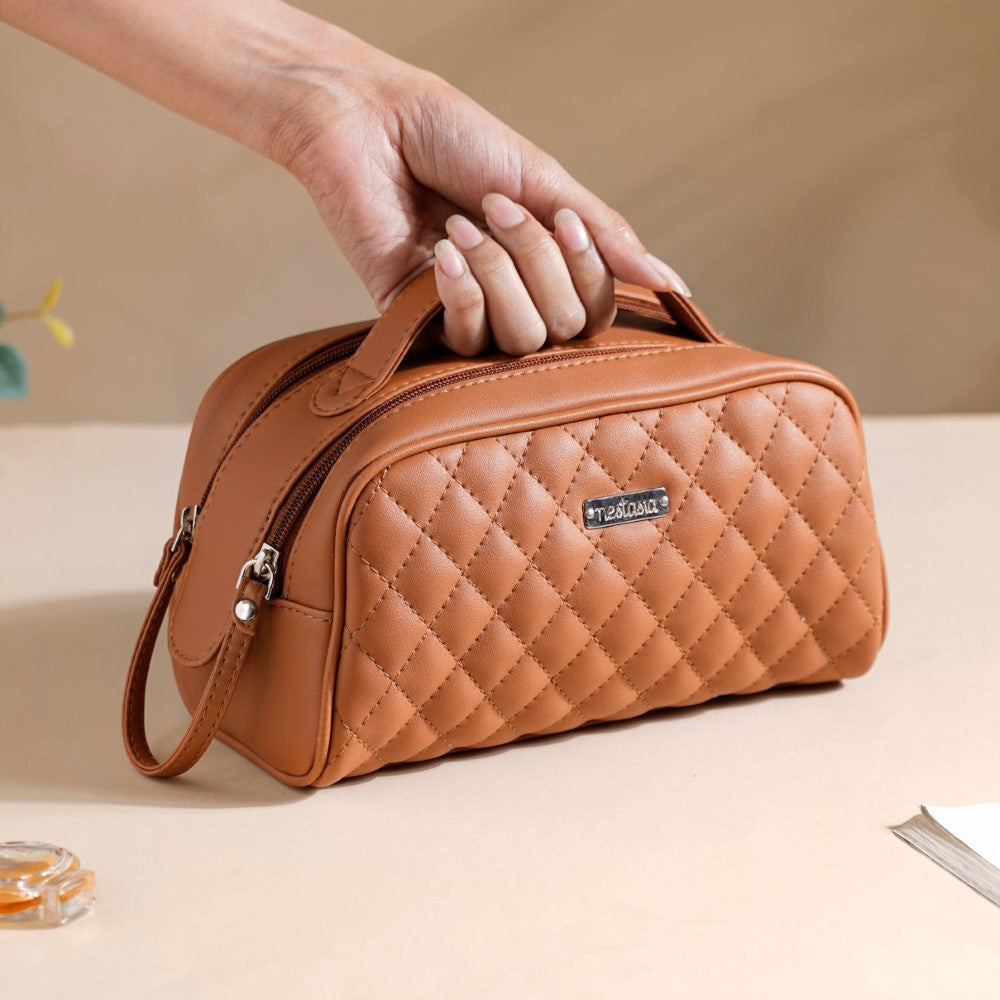 Multipurpose Quilted Vanity Pouch Brown Nestasia
