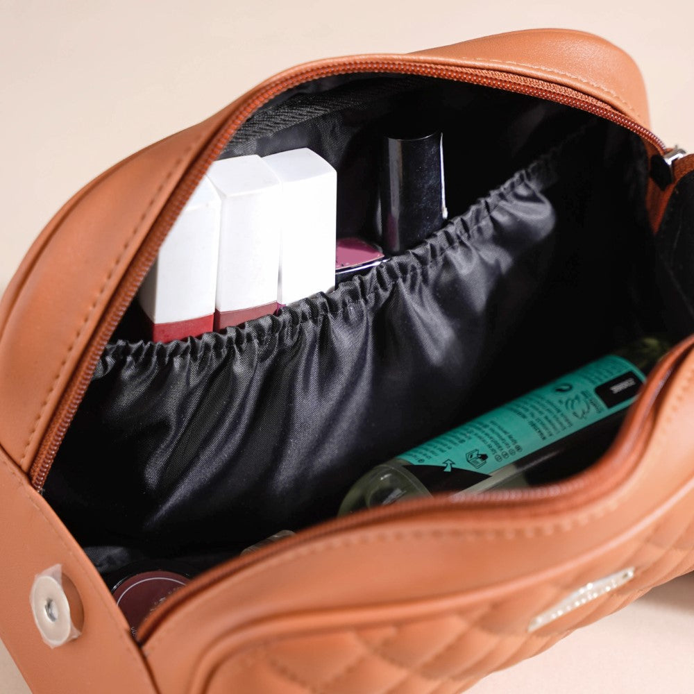 Multipurpose Quilted Vanity Pouch Brown Nestasia