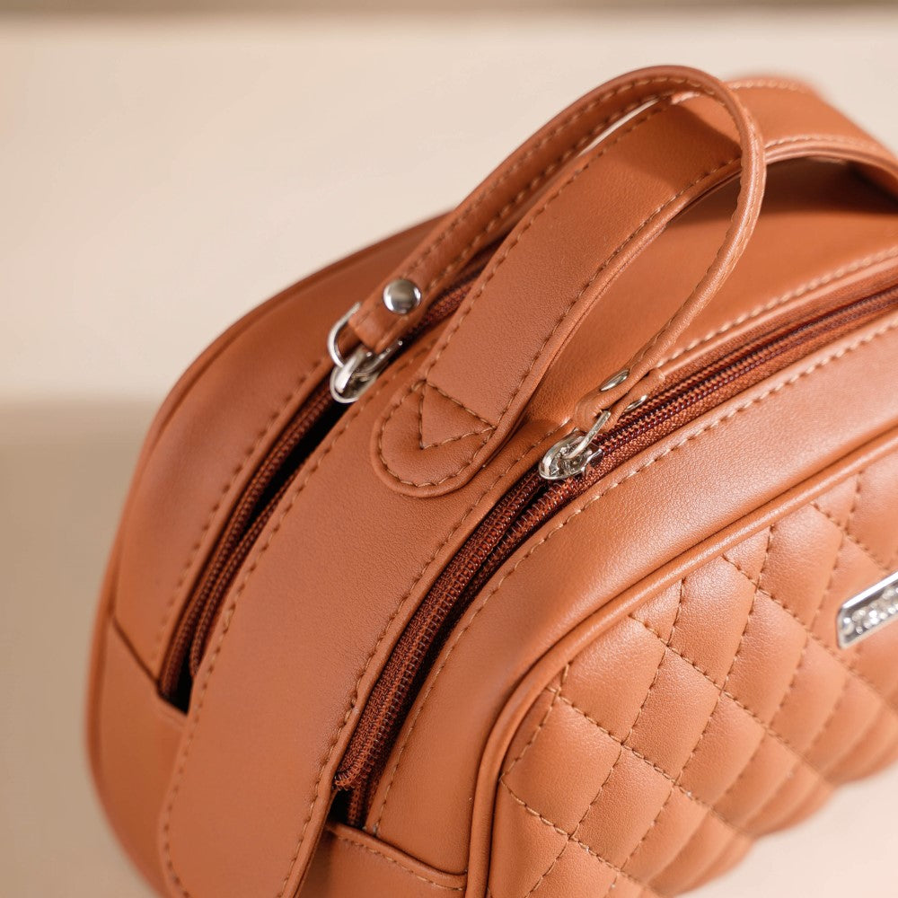 Multipurpose Quilted Vanity Pouch Brown Nestasia