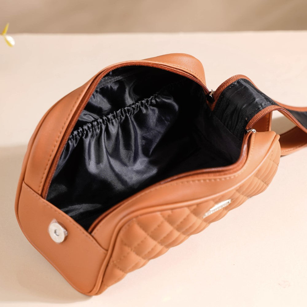 Multipurpose Quilted Vanity Pouch Brown Nestasia