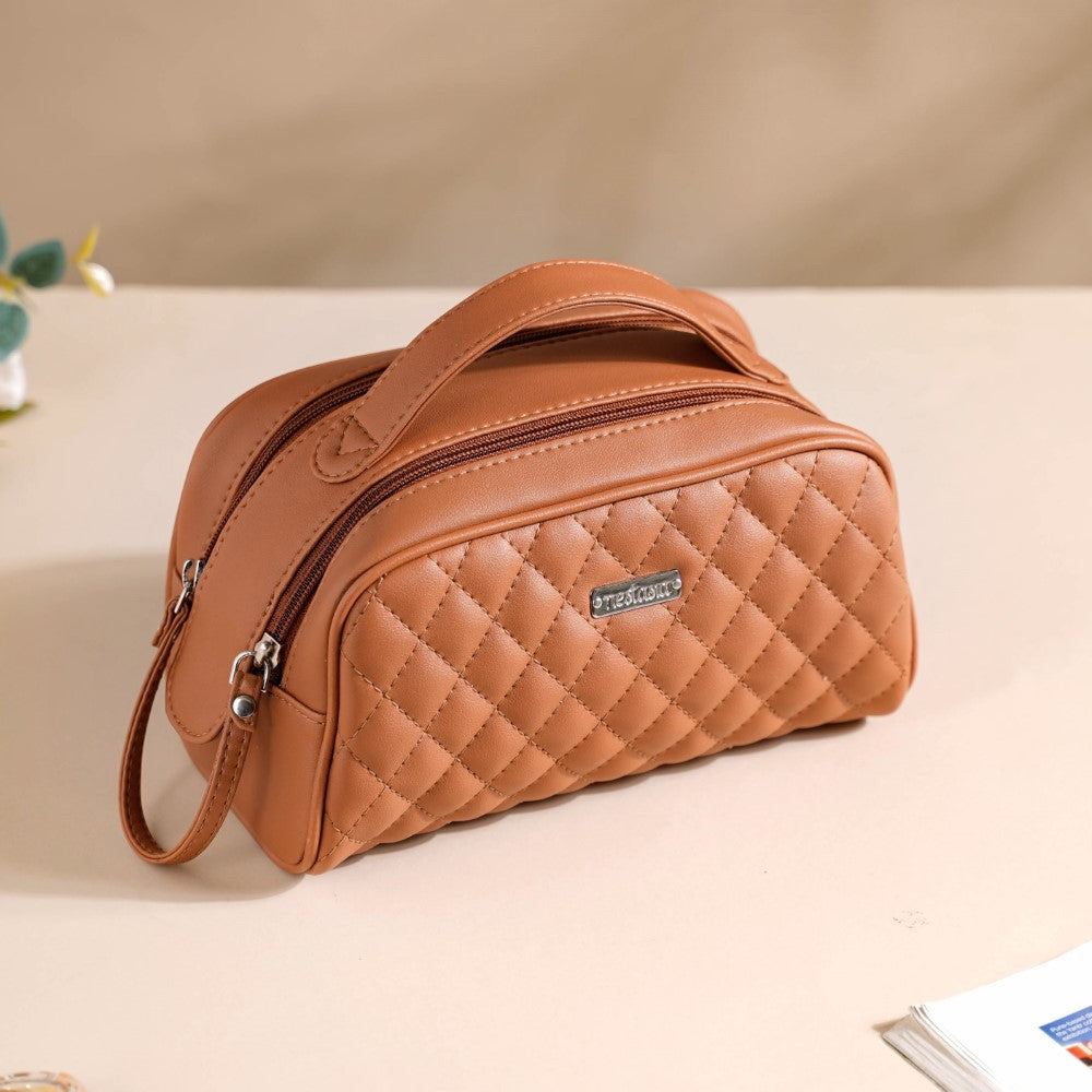 Multipurpose Quilted Vanity Pouch Brown Nestasia
