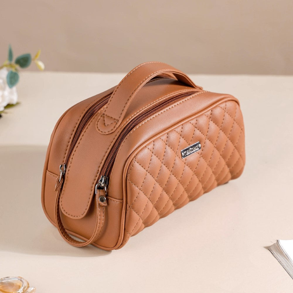 Multipurpose Quilted Vanity Pouch Brown Nestasia