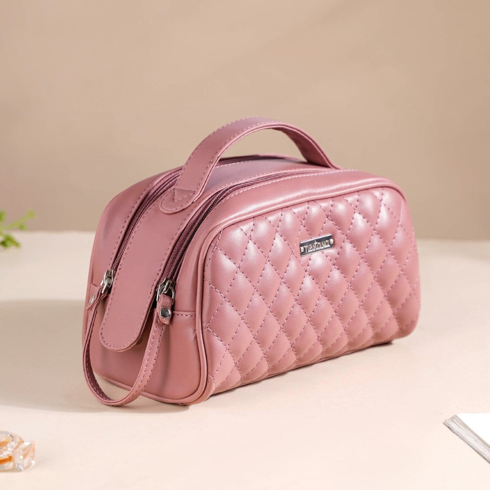 Travel And Makeup Pouch With Double Zip Pink Nestasia
