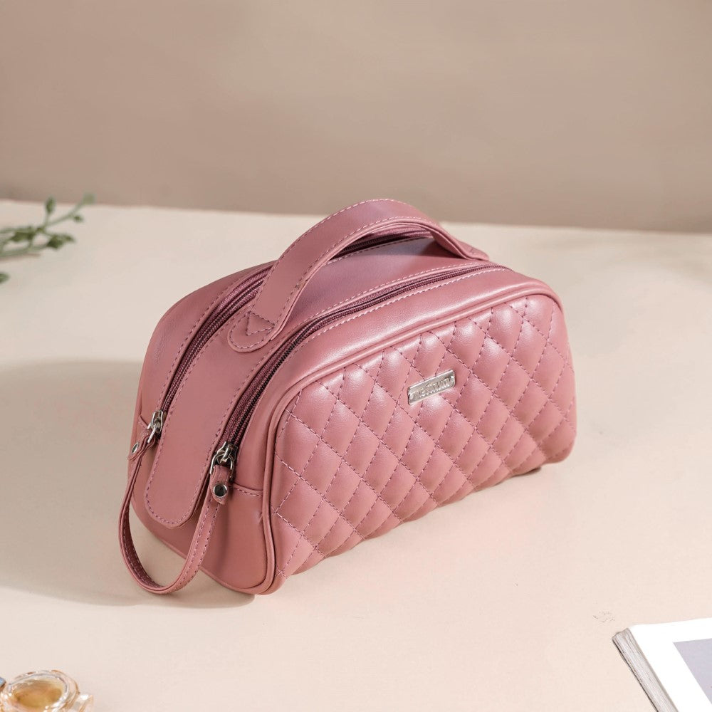 Travel And Makeup Pouch With Double Zip Pink Nestasia