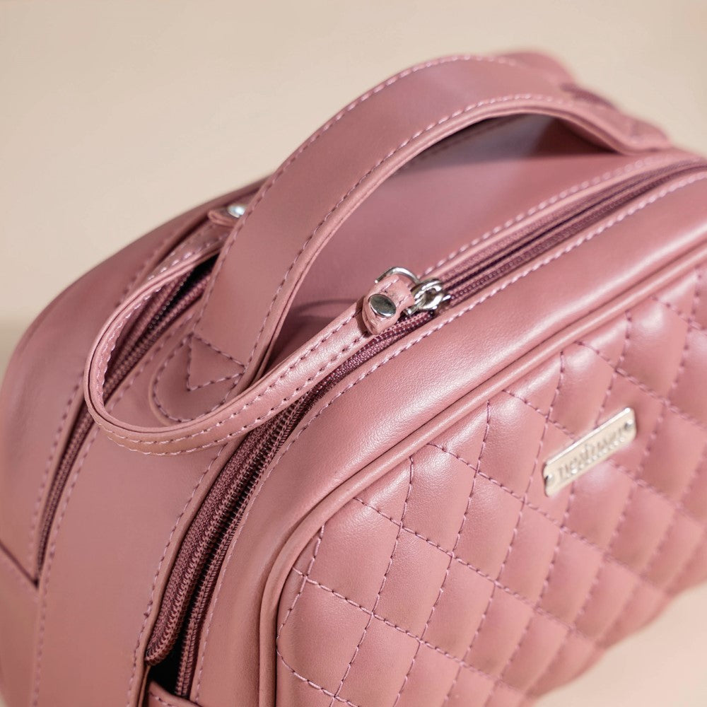 Travel And Makeup Pouch With Double Zip Pink Nestasia