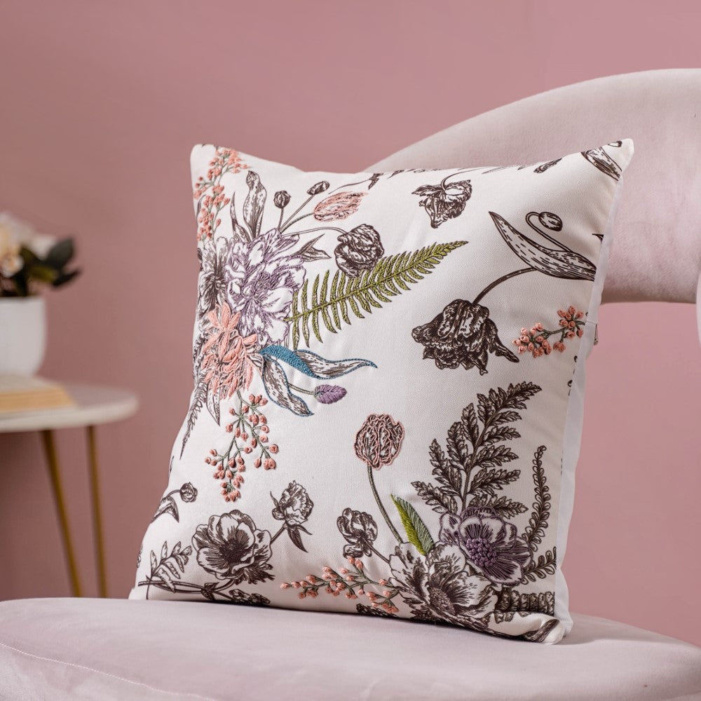 Bouquet Cushion Cover With Hand Embroidery 16 x 16 Inch Nestasia