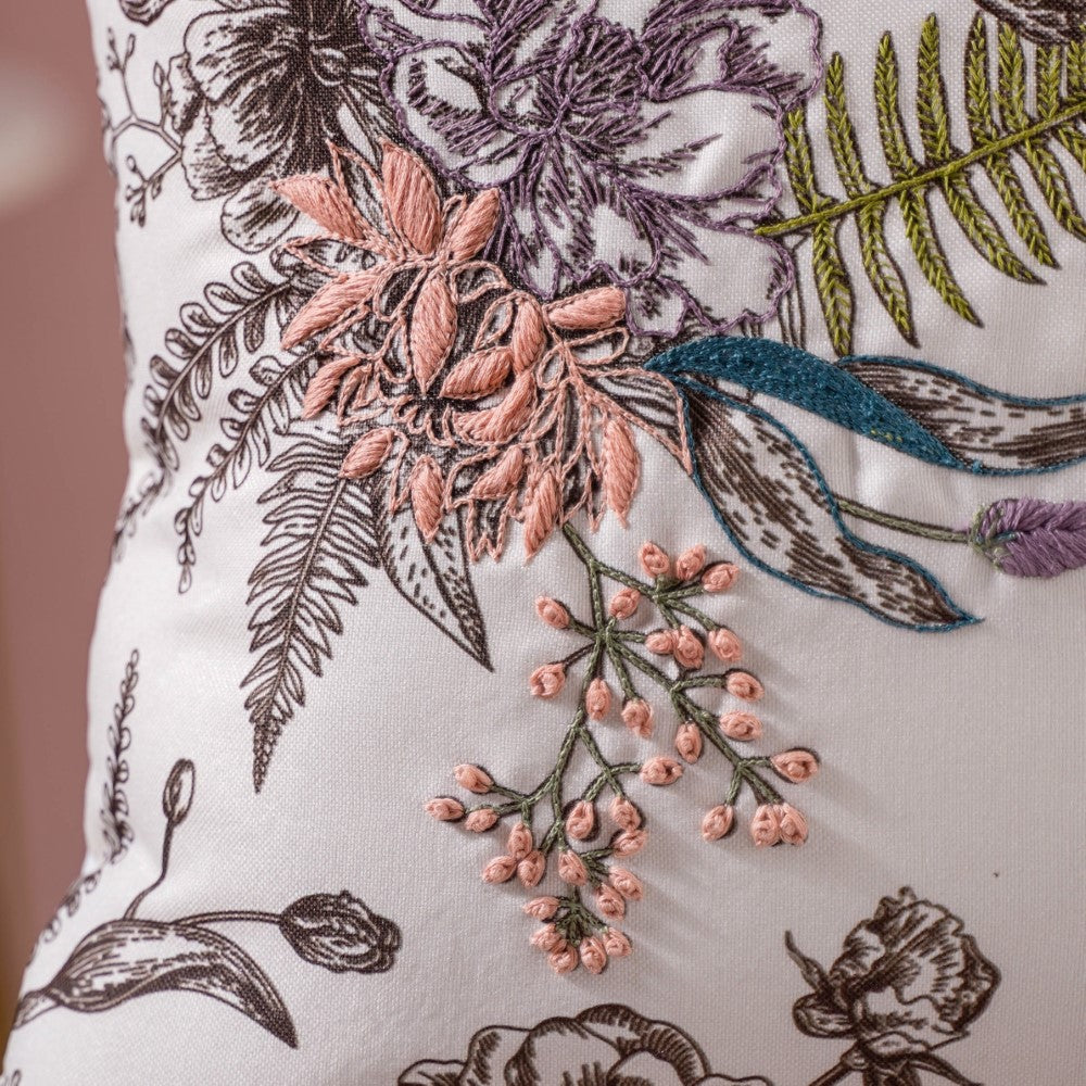 Bouquet Cushion Cover With Hand Embroidery 16 x 16 Inch Nestasia