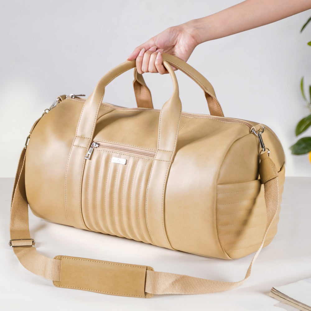 Jet-Setter Duffle Bag Beige Large 17x9 Inch Nestasia