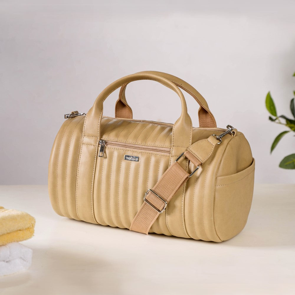 Jet-Setter Duffle Bag Beige Small 14x7 Inch Nestasia