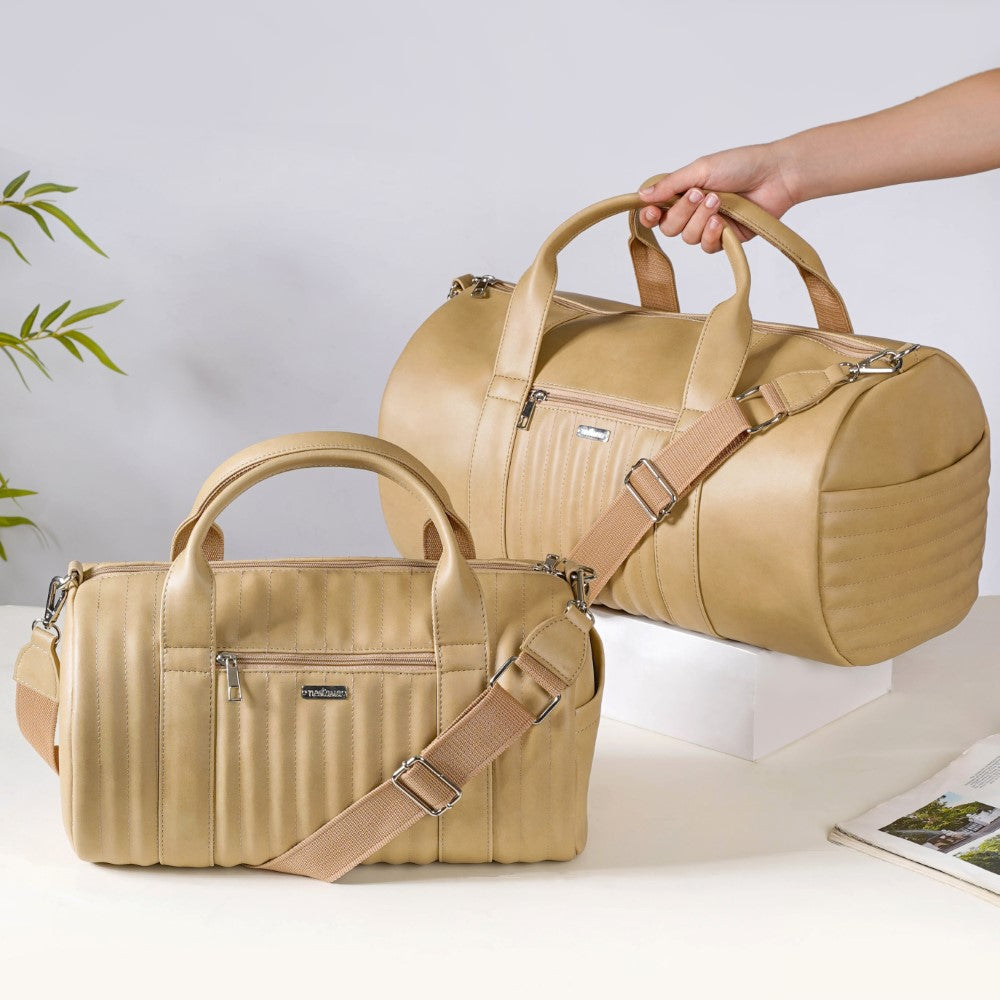 Jet-Setter Duffel Bag Beige Set Of 2 Nestasia