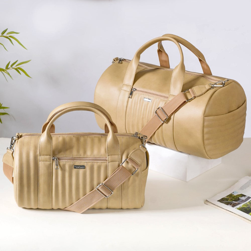 Jet-Setter Duffel Bag Beige Set Of 2 Nestasia