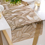Luxe Leaves Table Runner Gold 70x14 Inch Nestasia