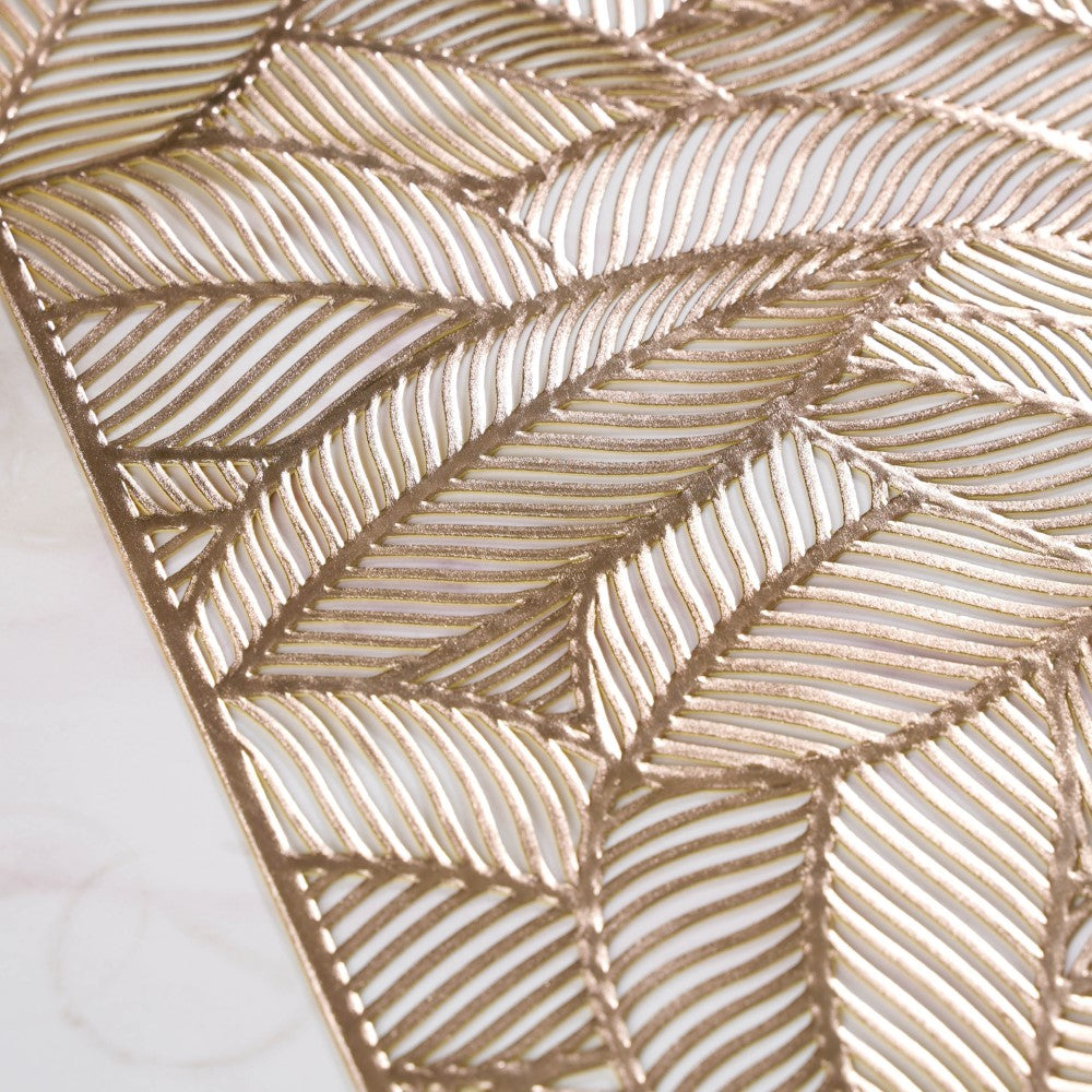 Luxe Leaves Table Runner Gold 70x14 Inch Nestasia