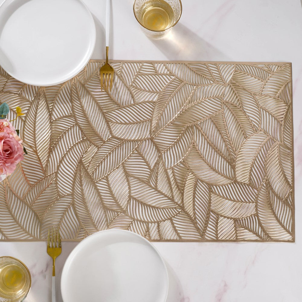 Luxe Leaves Table Runner Gold 70x14 Inch Nestasia