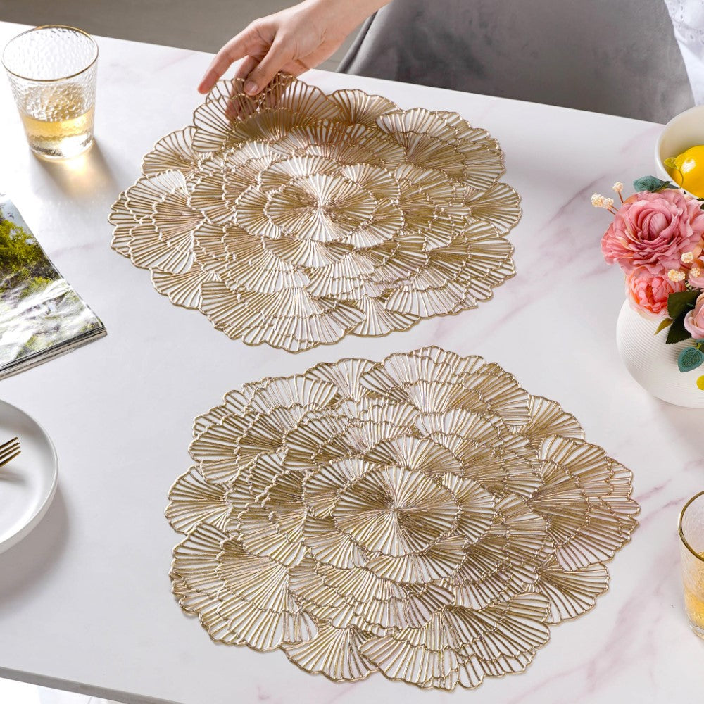Flower Table Mat Gold Set Of 6 15 Inch Nestasia
