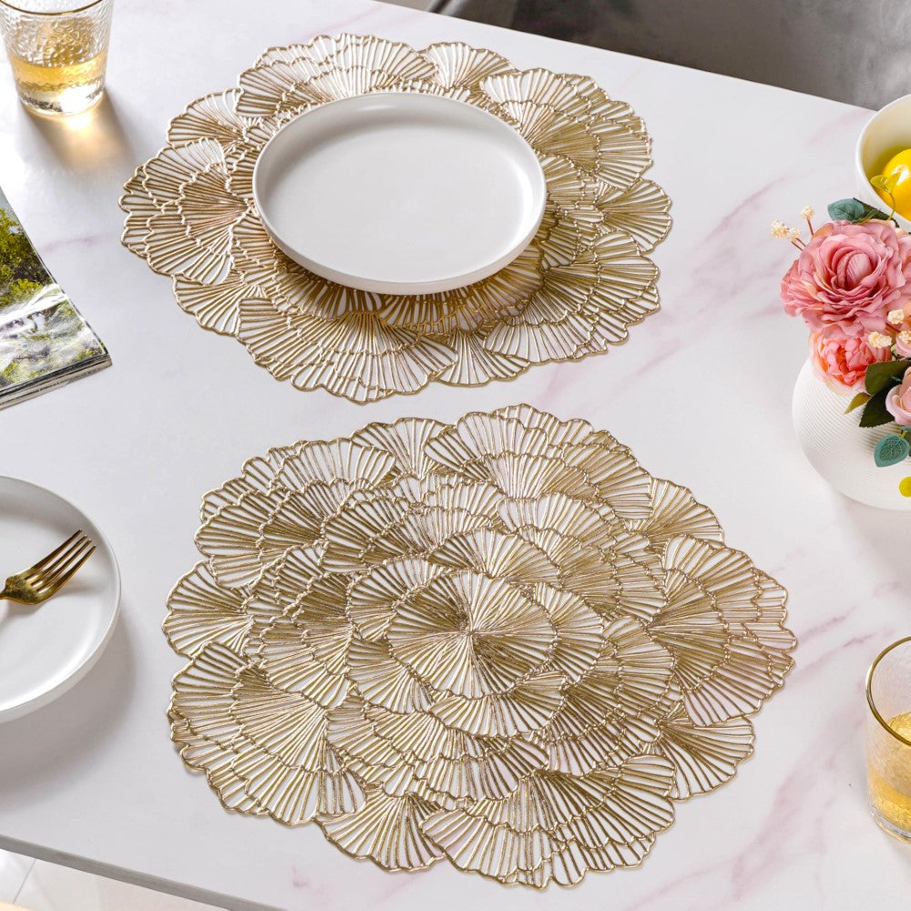 Flower Table Mat Gold Set Of 6 15 Inch Nestasia