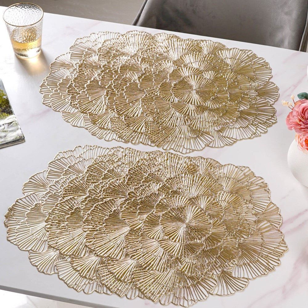 Flower Table Mat Gold Set Of 6 15 Inch Nestasia