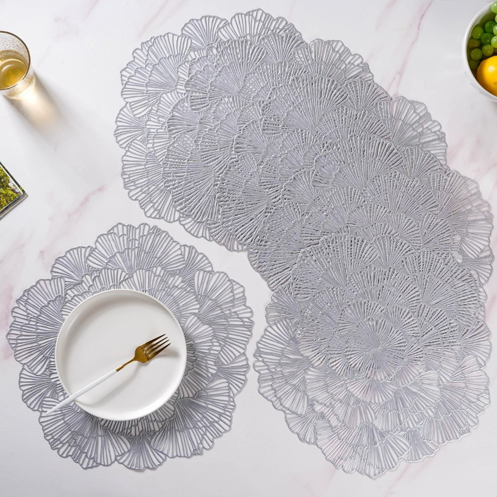 Flower Table Mat Silver Set Of 6 15 Inch Nestasia