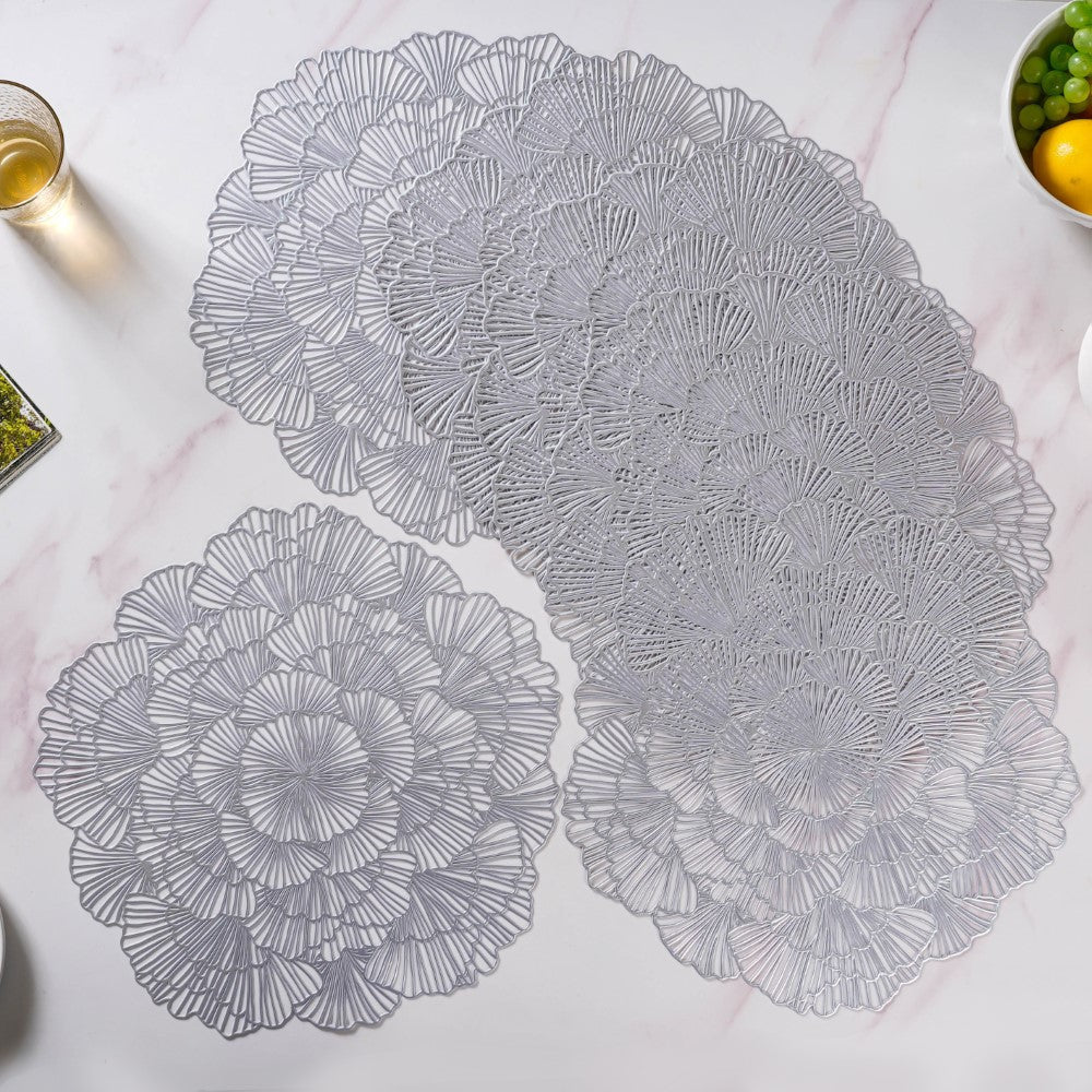 Flower Table Mat Silver Set Of 6 15 Inch Nestasia
