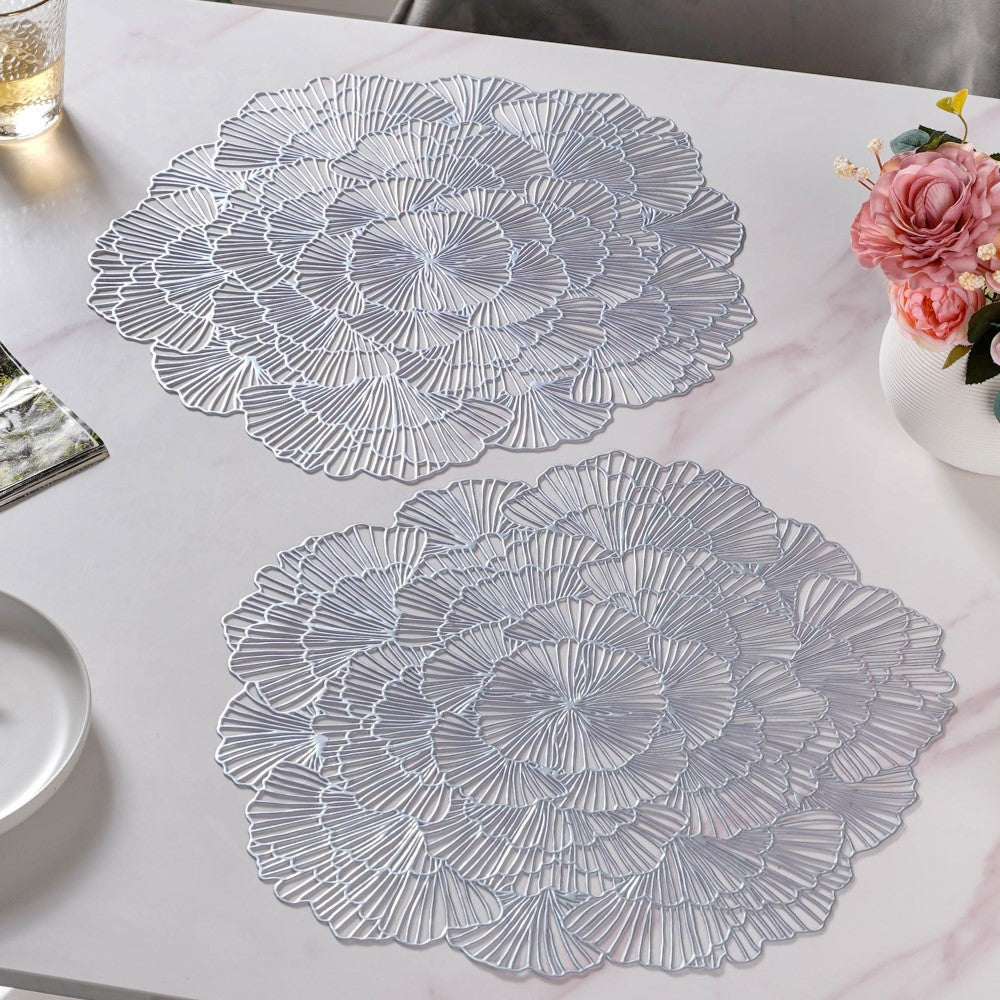 Flower Table Mat Silver Set Of 6 15 Inch Nestasia