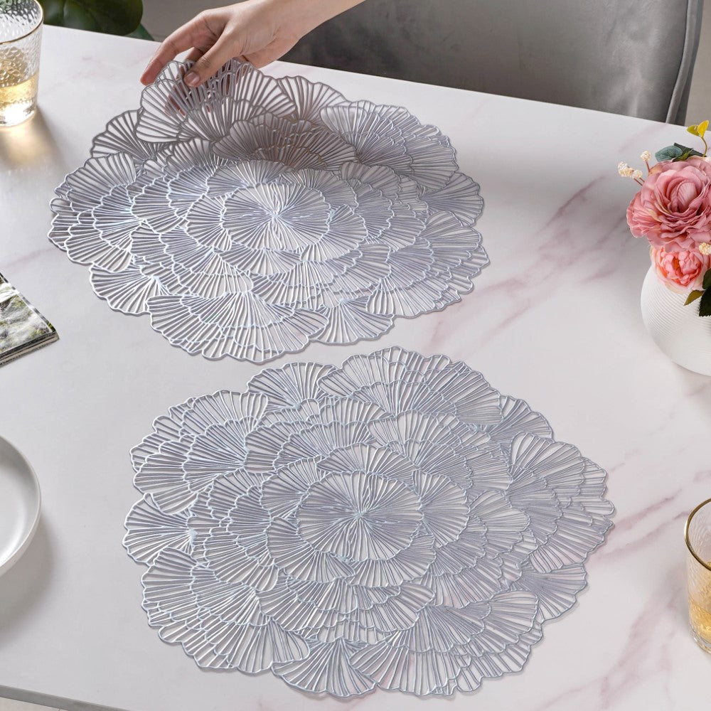 Flower Table Mat Silver Set Of 6 15 Inch Nestasia