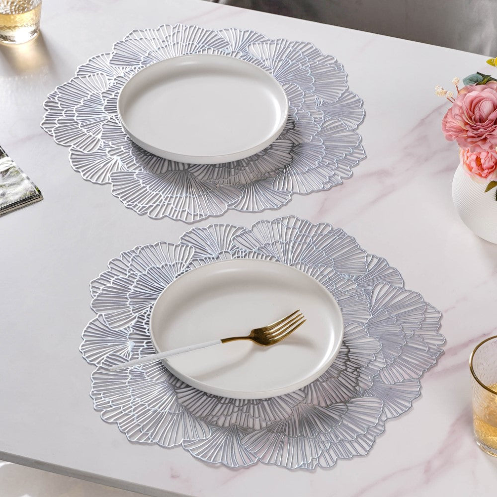 Flower Table Mat Silver Set Of 6 15 Inch Nestasia