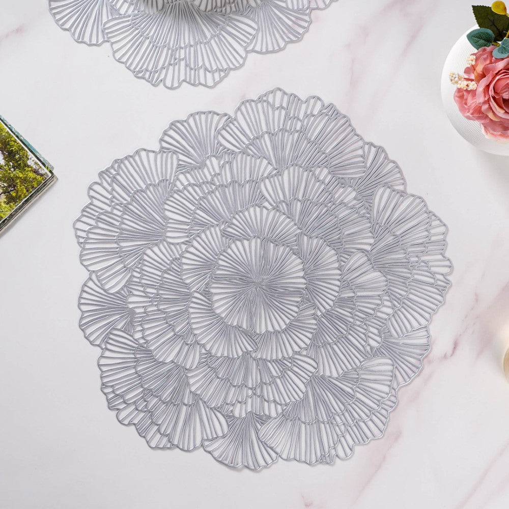 Flower Table Mat Silver Set Of 6 15 Inch Nestasia
