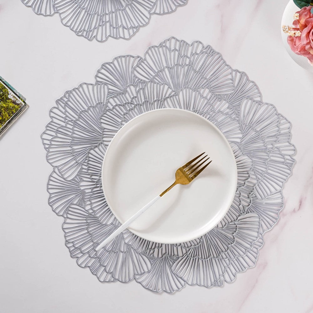 Flower Table Mat Silver Set Of 6 15 Inch Nestasia