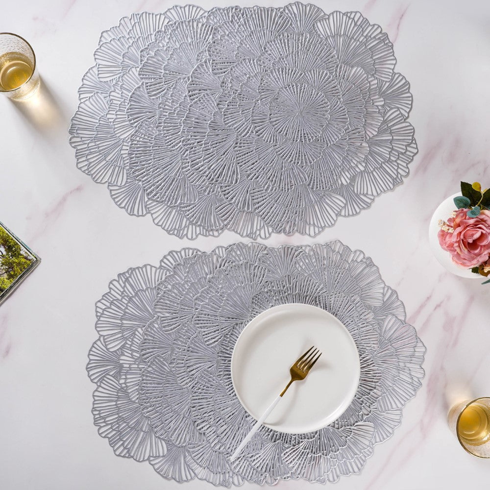 Flower Table Mat Silver Set Of 6 15 Inch Nestasia
