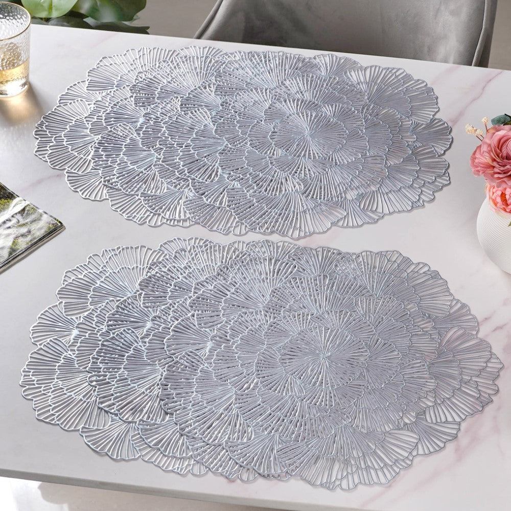 Flower Table Mat Silver Set Of 6 15 Inch Nestasia