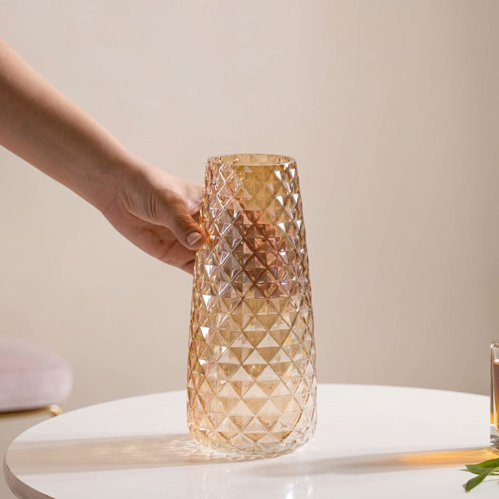 Diamante Glass Flower Vase Amber Nestasia