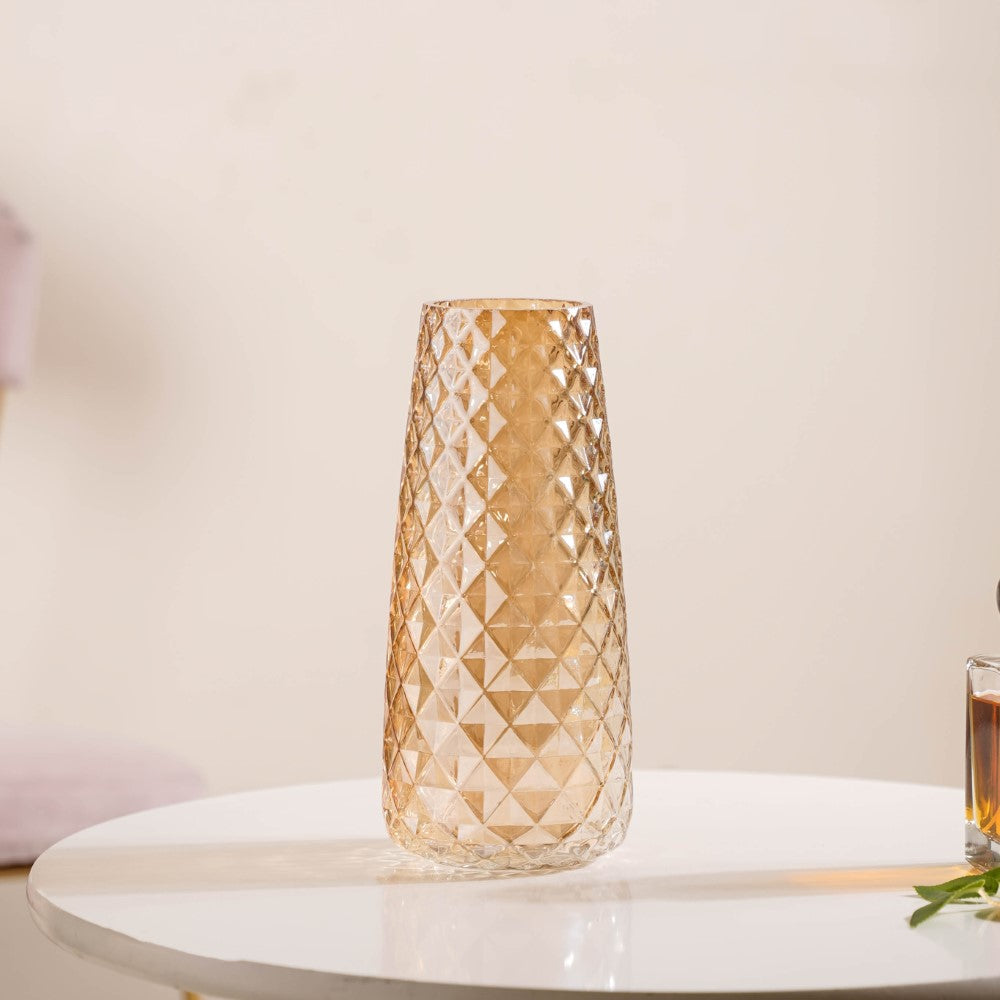 Diamante Glass Flower Vase Amber Nestasia