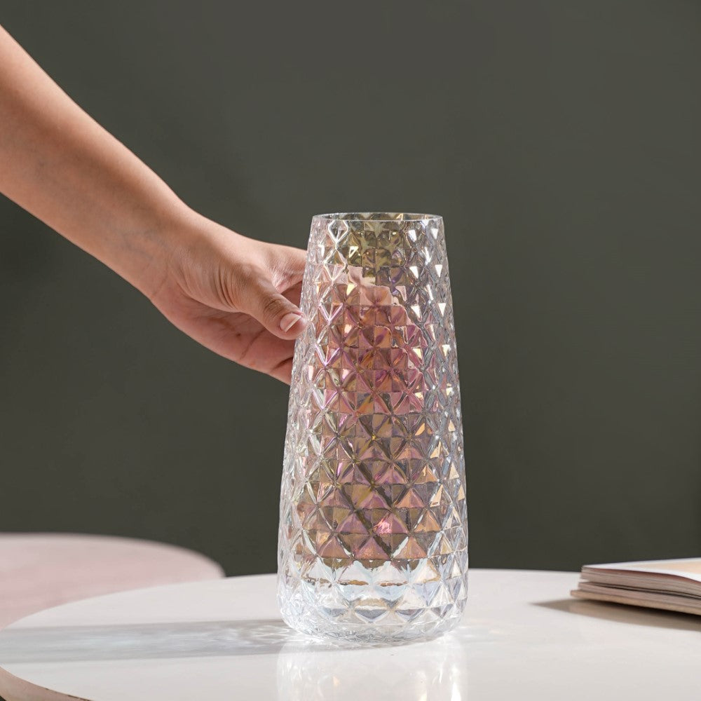 Diamante Glass Flower Vase Iridescent