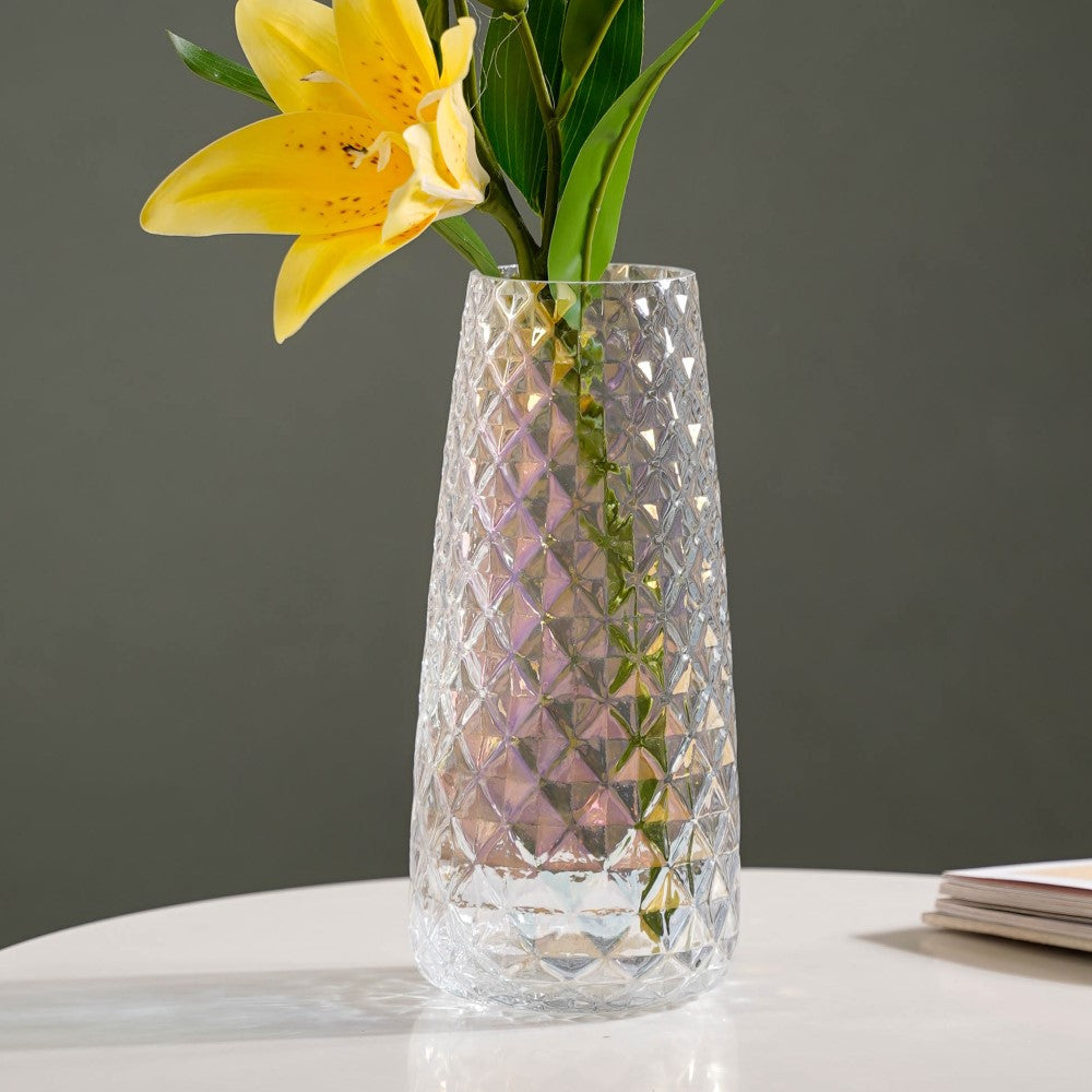 Diamante Glass Flower Vase Iridescent