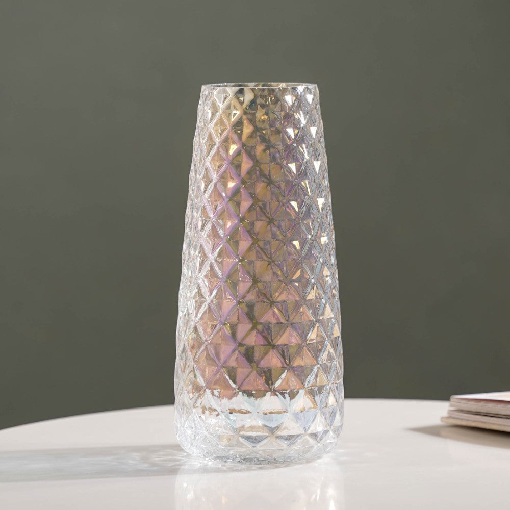 Diamante Glass Flower Vase Iridescent