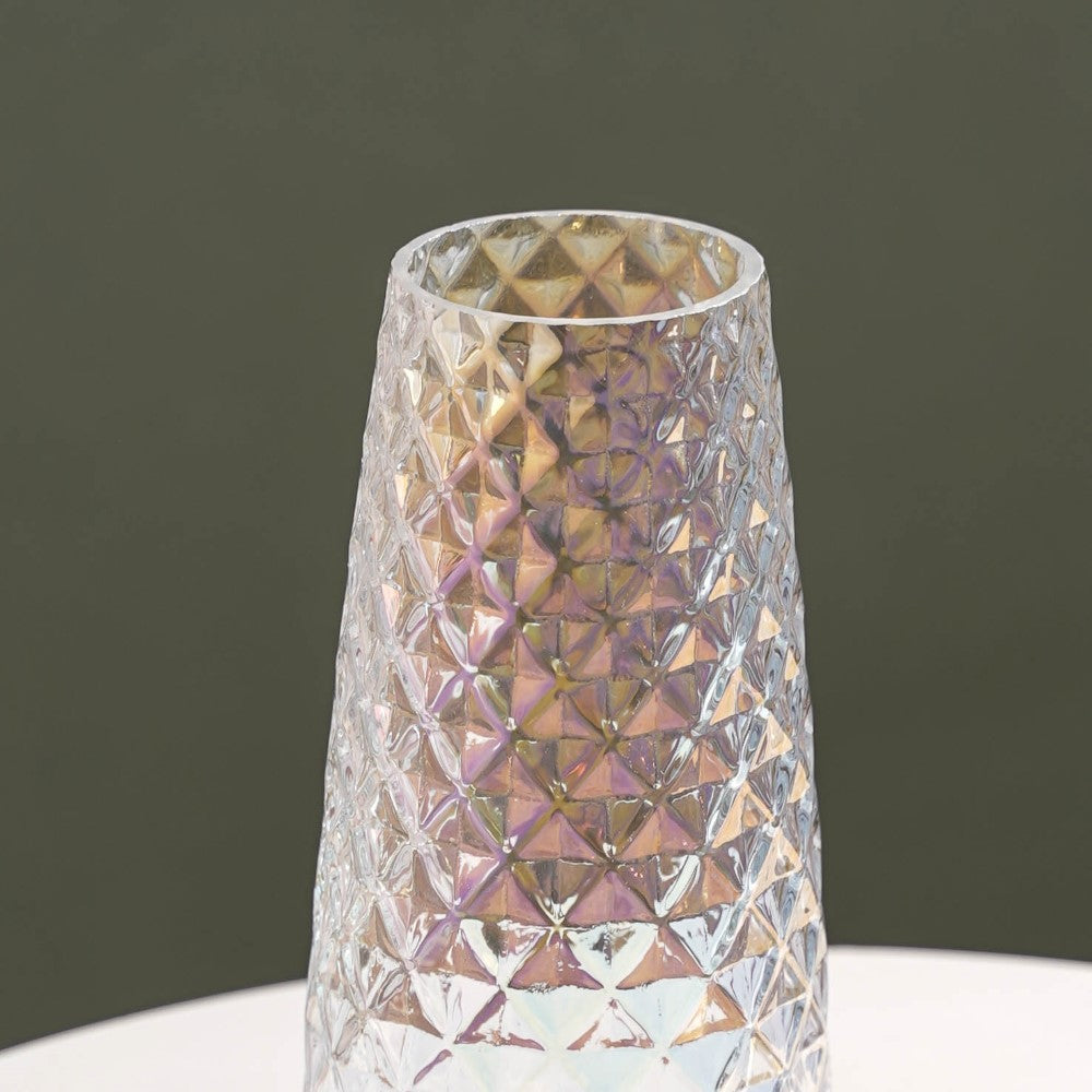 Diamante Glass Flower Vase Iridescent
