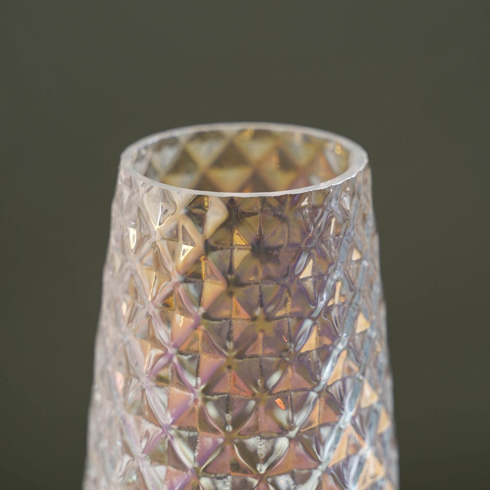 Diamante Glass Flower Vase Iridescent