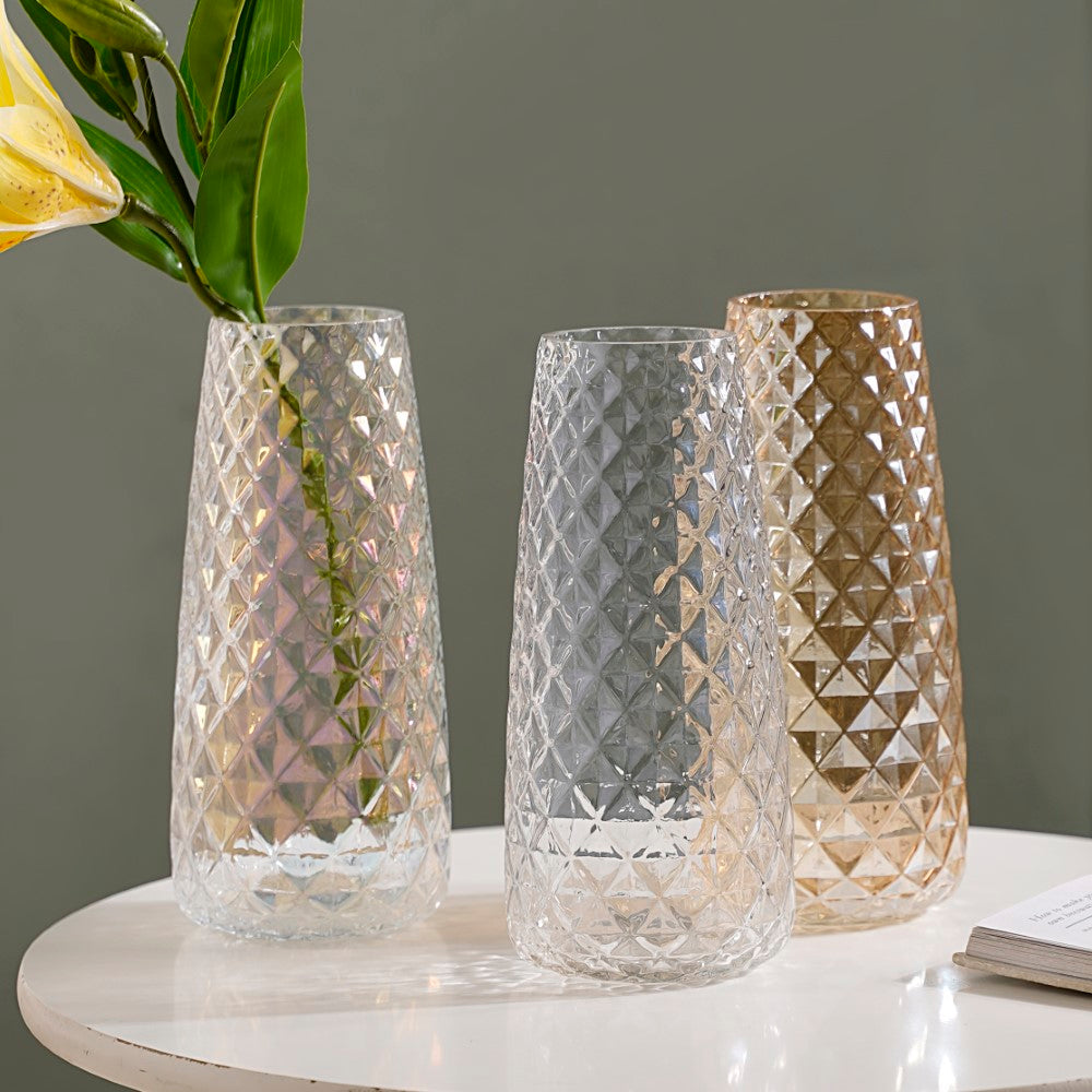 Diamante Glass Flower Vase Iridescent
